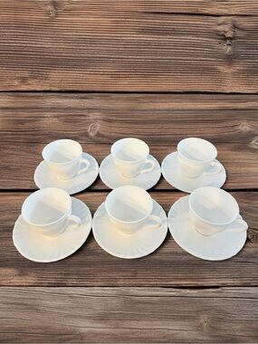 Vintage Arcopal France Trianon White Demitasse Cup Saucer Set Of 6 Milk Glass
